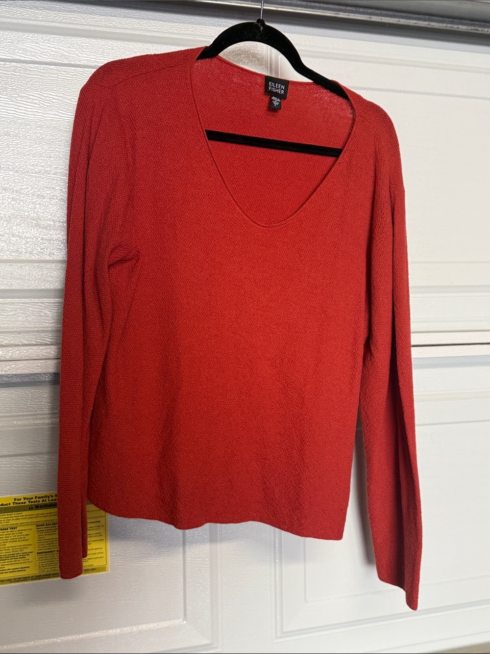Eileen Fisher Red V-Neck Long Sleeve Knit Top